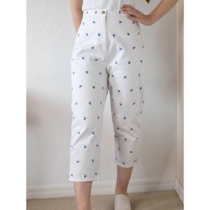 Vintage 90's Embroidered High Waisted White Pants